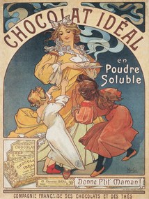 Kunstdruk Chocolat Ideal Chocolate Advert (Vintage Art Nouveau) - Alfons Mucha, (30 x 40 cm)