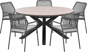 Garden Impressions Natas tuinset grijs 6-delig - Tulli tuintafel light teak look Ø148 cm