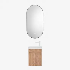 Narek Zwevend Houten Badkamermeubelset Met Geïntegreerde Wastafel Ash Brown & Ovale Led En Anticondens Zwart 50x100 Cm Asteiro & Wit - Sklum