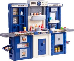 VEVOR Kinderkeukenset, 3-in-1 peuterkeuken met gesimuleerde sproeier, geluiden en lichtjes, speelkeukenset met 74-delige kookaccessoireset voor peuters, kleuters en kinderen van 3 tot 8 jaar, blauw