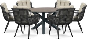 Tuinset Ronde Tuintafel 6 personen 150 cm Rope Grijs  Coco Custa/Ancona