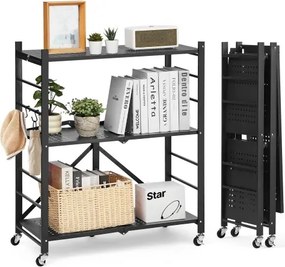 VEVOR 3-laags opvouwbare planken met wielen, 33 x 76 x 91 cm, opvouwbare, robuuste plankenkast, vrijstaande plankenkast, huishoudelijke plankenkast, keukenplankenkast, metalen plankenkast voor garage, keuken, kelder, zwart