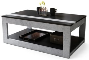 LUSSO Zwart Mat/Millenium Beton - MODERNE SALONTAFEL MET VERHOOGD BLAD + OPBERGRUIMTE + SCHAP (OP WIELEN!)