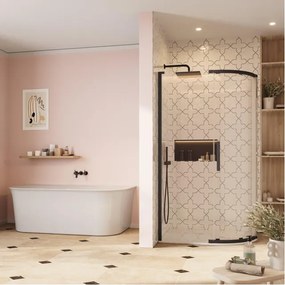 Crosswater Asura Kwartronde Douchedeur - 8mm - 100x80cm - met zijwand - hendel gecanneleerd - mat zwart SW1208425/SW1176961