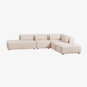 4-delige Modulaire Hoekbank Met Chaise Longue Links En Fogler Poef Chenille Crème Beige - Sklum