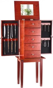 VEVOR Sieradenkast, staande houten sieradenkist met 4 ruime lades, opklapbare spiegel, 4 bovenste planken, handgrepen van zinklegering, 2 zijdeuren met 16 kettinghaken