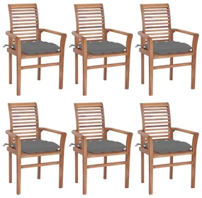 vidaXL Eetkamerstoelen 6 st met grijze kussens massief teakhout