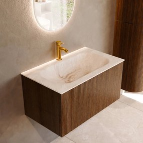 Mondiaz Kurve-dlux 80cm badmeubel dusk met 1 lade en wastafel big small midden 1 kraangat frappe