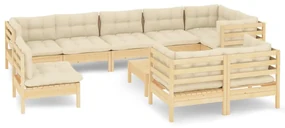 vidaXL 10-delige Loungeset met crèmekleurige kussens grenenhout