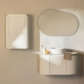 Carsone Houten Badkamermeubelset Wit & Wit & Rond Keramiek Wit Ø40 Cm Lenka & Ovaal Led En Anticondens 100x80 Cm Meunier & Zonder Kraan - Sklum
