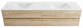 Mondiaz Vica DLux badmeubel 200cm washed oak 4 lades met wastafel opalo dubbel 2 kraangaten