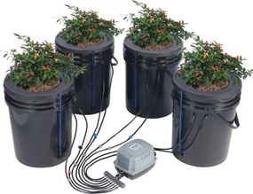 VEVOR DWC Hydroponics Grow System, Hydroponisch kweeksysteem met druppelkit aan de bovenkant, Diepwatercultuur 5 gallons 4 emmers, met luchtpomp, luchtstenen en waterniveau-indicator voor bladgroenten