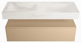 Mondiaz Alan DLux badmeubel 120cm oro 1 lade met wastafel ostra dubbel 2 kraangaten