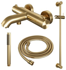 Brauer Gold Edition thermostatische badkraan met glijstang en staafhanddouche geborsteld messing PVD