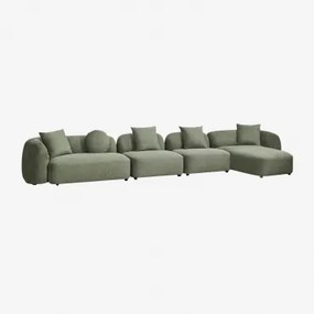Rechte Modulaire Chaise Longue Bank Van 4 Delen In Chenille Coco Chenille Saliegroen - Sklum