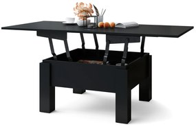 Mazzoni OSLO zwart mat, uitklapbare salontafel met in hoogte verstelbaar blad