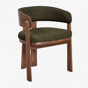 Set Van 4 Eetkamerstoelen Met Armleuningen, Bekleed En Van Eikenhout Olea Signature Donker Eiken Bruin & Chenille Sage Green - Sklum