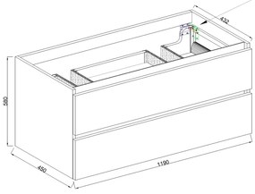 Mueller City onderkast 120cm met 2 uitsparingen mat zwart