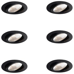 Set van 6 inbouwspots zwart 9,5cm incl. LED 1300 lm dimbaar IP23 - Gaius