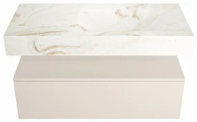 Mondiaz Alan DLux badmeubel 100cm linen 1 lade met wastafel frappe rechts 1 kraangat