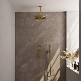 Brauer Stripe inbouw regendouche met 25cm hoofddouche, plafondarm en staafhanddouche set 3 messing geborsteld PVD