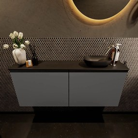 Mondiaz Fowy toiletmeubel 120cm dark grey met zwarte waskom rechts en kraangat