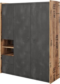 Kledingkast Tivtivi 118, Canyon eiken, Grijs, 191x150x52cm, 113 kg, Kledingkast deuren: Met scharnieren, Aantal planken: 6, Aantal planken: 6