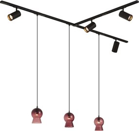 Modern railsysteem zwart met 4 spots en 3 hanglampen paars 1-fase - Iconic Bell Jeana Luxe