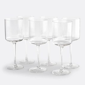 Set van 6 wijnglazen in geribbeld glas Stria