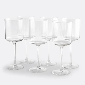 Set van 6 wijnglazen in geribbeld glas Stria