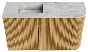 Mondiaz Joya DLux 70cm toiletmeubel ronding rechts oak met wastafel faye links zonder kraangat glace