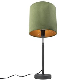 Stoffen Tafellamp zwart met velours kap groen met goud 25 cm - Parte Landelijk / Rustiek E27 cilinder / rond rond Binnenverlichting Lamp