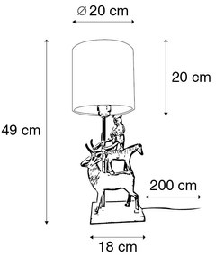 Stoffen Vintage tafellamp messing met kap zwart 20 cm - Animal Hjort TreOosters E27 rond Binnenverlichting Lamp