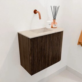Mondiaz Joya DLux 50cm toiletmeubel ronding rechts walnut met wastafel faye links zonder kraangat frappe