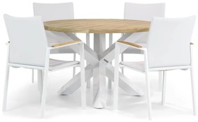 Tuinset Ronde Tuintafel 4 personen 120 cm Aluminium/teak Wit  Lifestyle Garden Furniture Brandon/Wellington