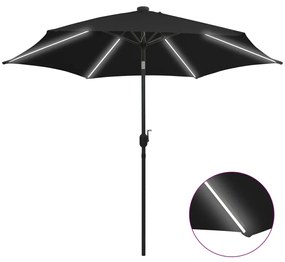 vidaXL Parasol met LED-verlichting en aluminium paal 300 cm zwart