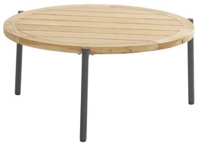 4 Seasons Outdoor Yoga salontafel antraciet met teak blad Ø 73 cm, 35 cm hoog SALE Bijzettafel houtkleur weerbestendig
