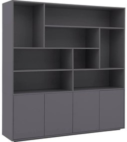 Goossens Basic Buffetkast Madrid, 4 dichte deuren 8 open vakken, donkergrijs melamine, 184 x 191 x 45 cm, elegant chic
