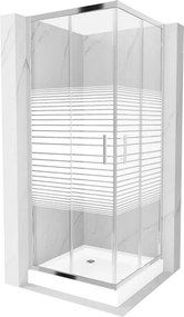Mexen Rio vierkante douchecabine 70 x 70 cm, witte strepen, chroom + douchebak, wit - 860-070-070-01-20-4510