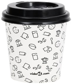 vidaXL 1000 st Koffiebekers met deksels 120 ml papier wit en zwart