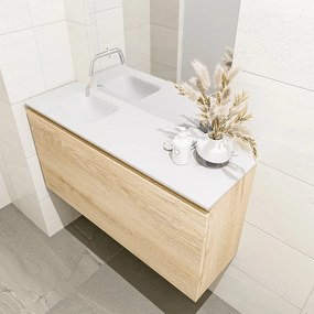 Mondiaz Olan 100cm toiletmeubel washed oak met wastafel talc links geen kraangat