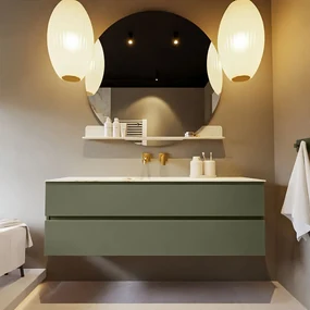 Mondiaz Vica DLux badmeubel 150cm army 2 lades met wastafel frappe midden zonder kraangat