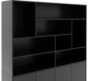 Goossens Basic Buffetkast Madrid, 4 dichte deuren 8 open vakken, zwart melamine, 184 x 191 x 45 cm, elegant chic