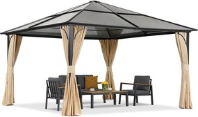 Moderne tuinprieel Santiago 4x4m met Garden Point gordijnen beige