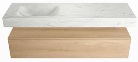 Mondiaz Alan DLux badmeubel 150cm washed oak 1 lade met wastafel opalo links 1 kraangat