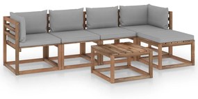 vidaXL 6-delige Loungeset met grijze kussens