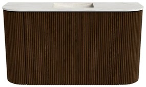 Mondiaz Joya DLux 75cm toiletmeubel ronding links/rechts walnut met wastafel faye midden zonder kraangat ostra