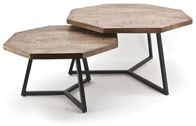 By-Boo Coffeetable Set Octagon 60 cm cm - Mangohout/Metaal - By-Boo - Industrieel & robuust