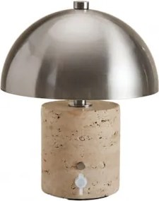 Draadloze Led-tafellamp Van Ijzer En Natuursteen Nicolas ↑25 Cm & Travertijn - Sklum