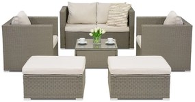 Roma Coffee 4 + 2 Garden Point poefs lichtgrijs technorattan tuinmeubelen